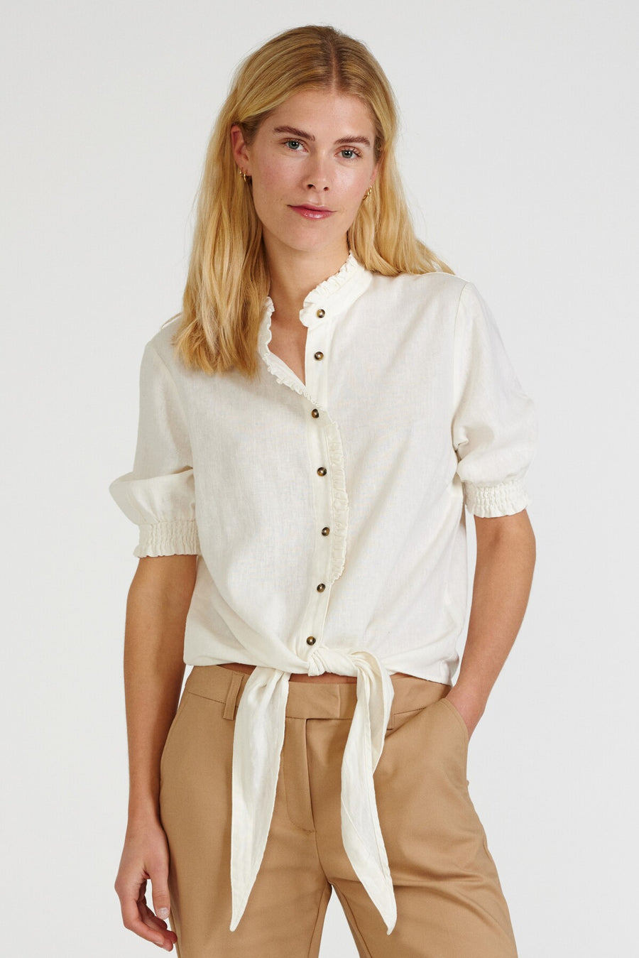 FQLAVA - BLUSE MIT LEINEN - WEISS