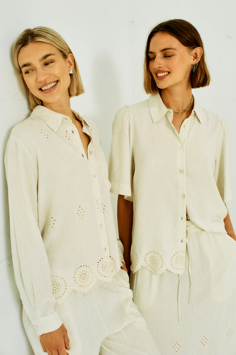 FQLINUS – HEMD MIT STICKEREI ANGLAISE - BEIGE