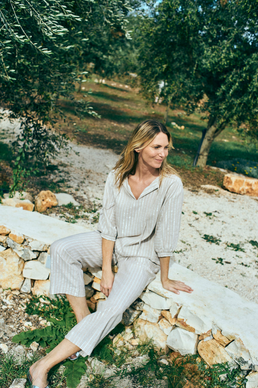 FQLALUX – GESTREIFTE BLUSE - BEIGE UND WEISS
