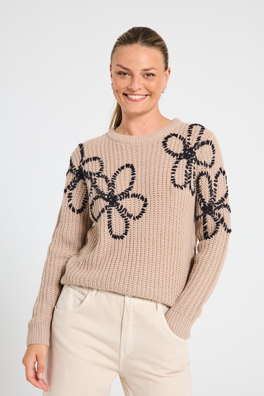 FQCOX - PULLOVER - SCHWARZ UND BEIGE