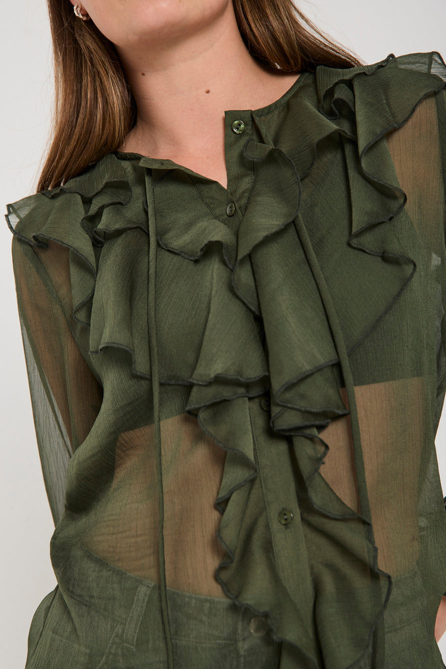 FQDITTE – BLUSE MIT RÜSCHEN - GRÜN