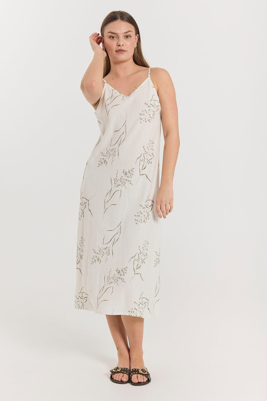 FQLALUNA – KLEID MIT BLUMENPRINT - WEISS UND  GRÜN