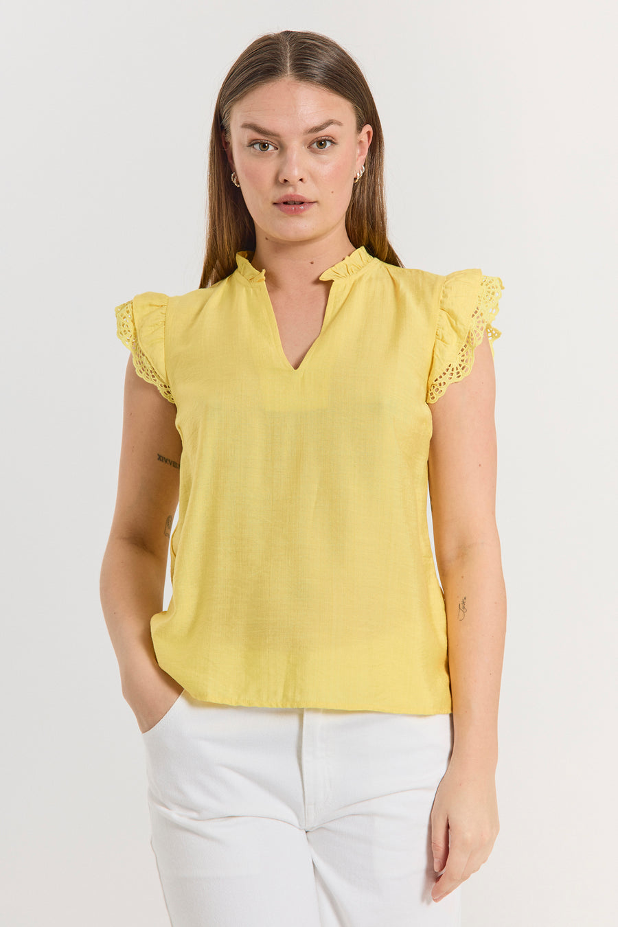FQLISA – BLUSE MIT SPITZE - GELB