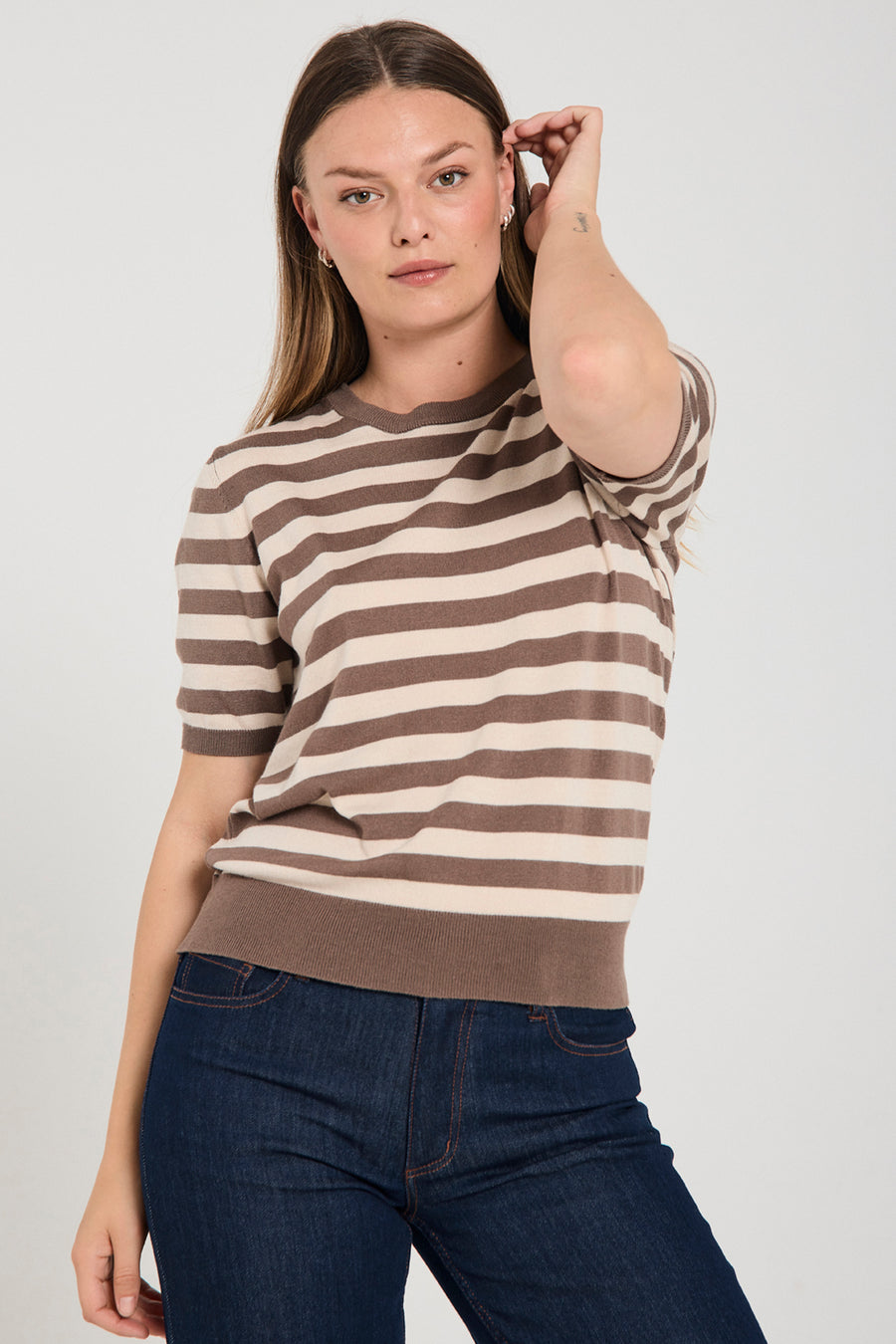 FQJOEL – GESTREIFTER PULLOVER - BRAUN UND BEIGE