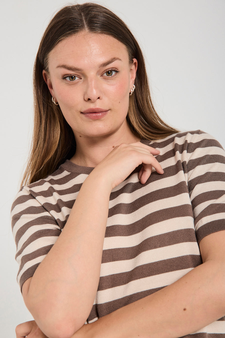 FQJOEL – GESTREIFTER PULLOVER - BRAUN UND BEIGE