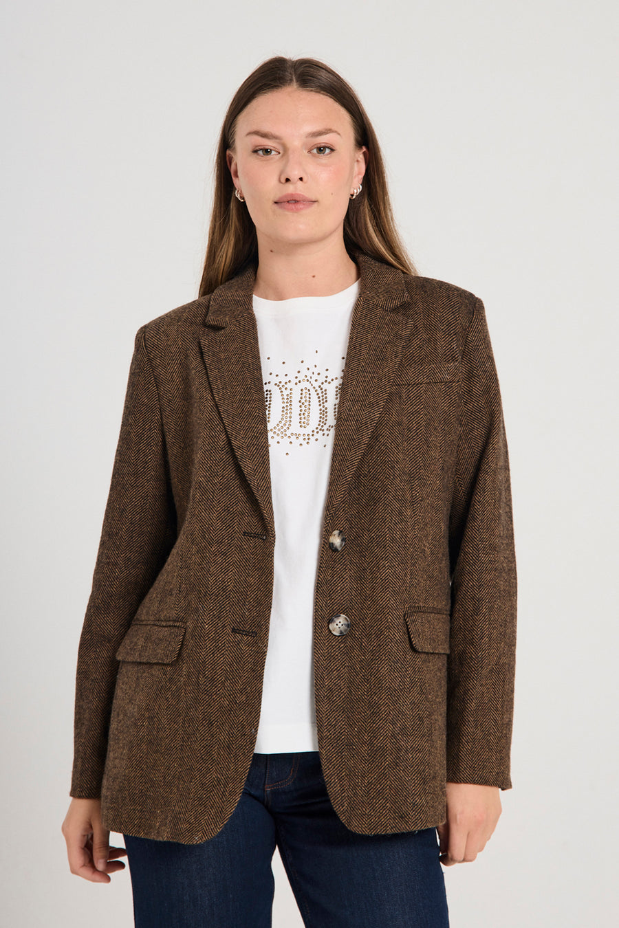 FQZANGO – JACKE MIT FISCHGRÄTMUSTER - BRAUN UND SCHWARZ