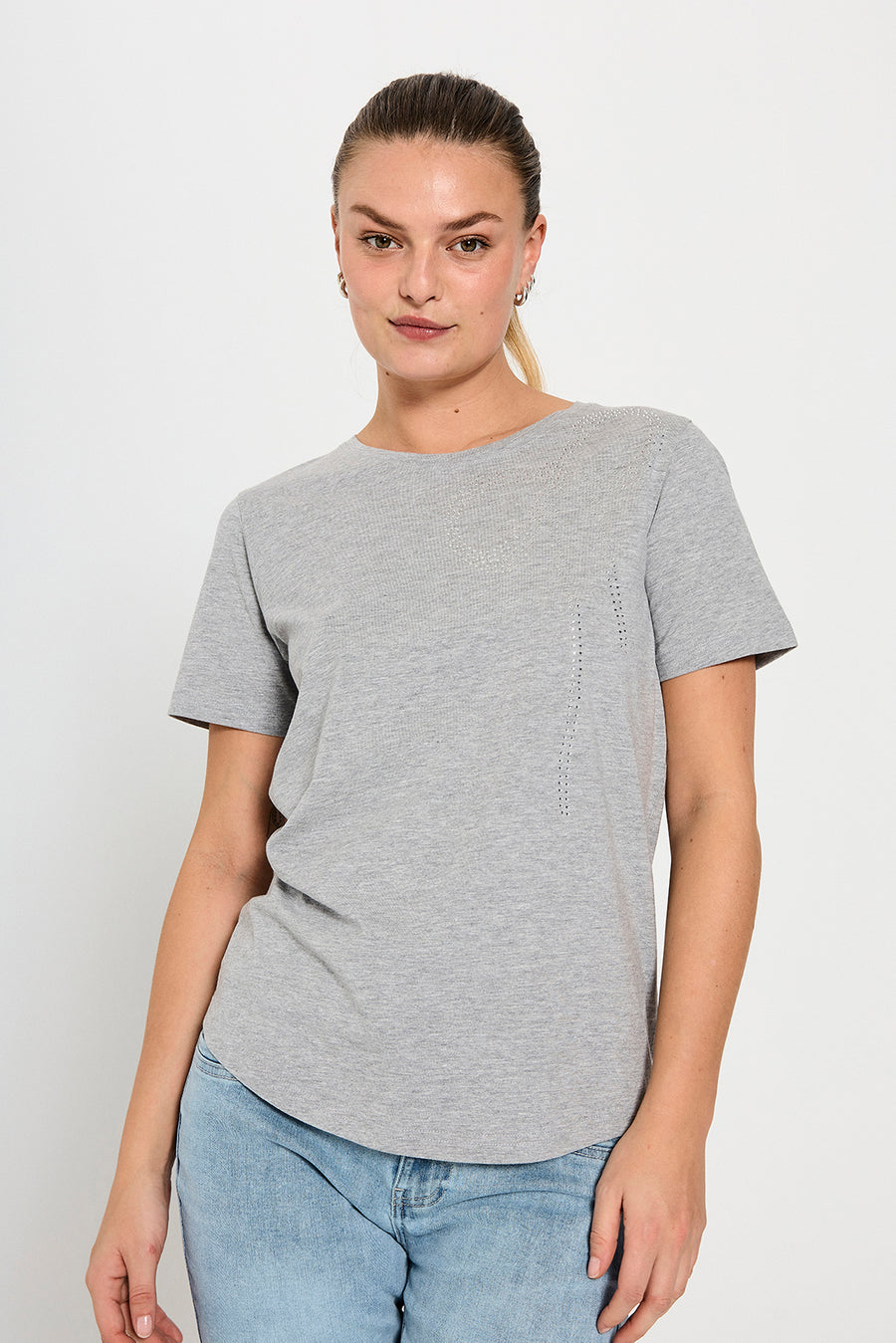 FQFENJAL - T-SHIRT MIT STRASSSTEINEN - GRAU