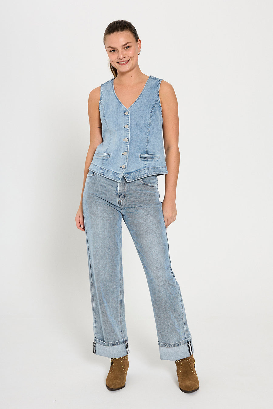 FQMIDDE - JEANS MIT UMKREMPELBAREM SAUM - BLAU