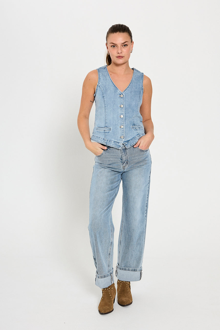 FQMIDDE - JEANS MIT UMKREMPELBAREM SAUM - BLAU