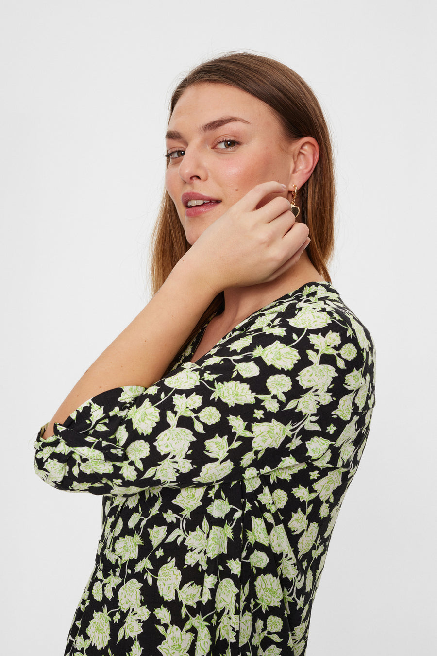 FQEBELLO - KLEID MIT BLUMENDRUCK - SCHWARZ UND GRUN