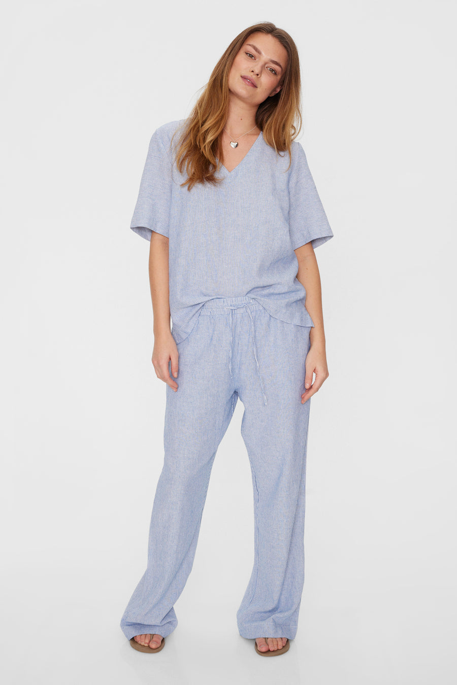 FQLAVA - BLUSE MIT STREIFENMUSTER - WEISS UND BLAU