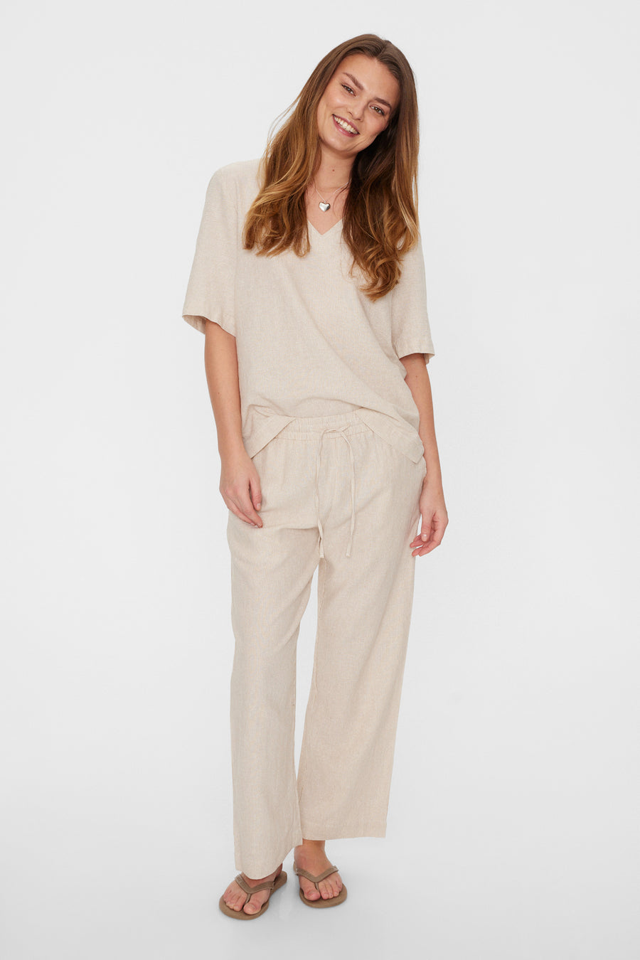 FQLAVA - BLUSE MIT STREIFENMUSTER - WEISS UND BEIGE