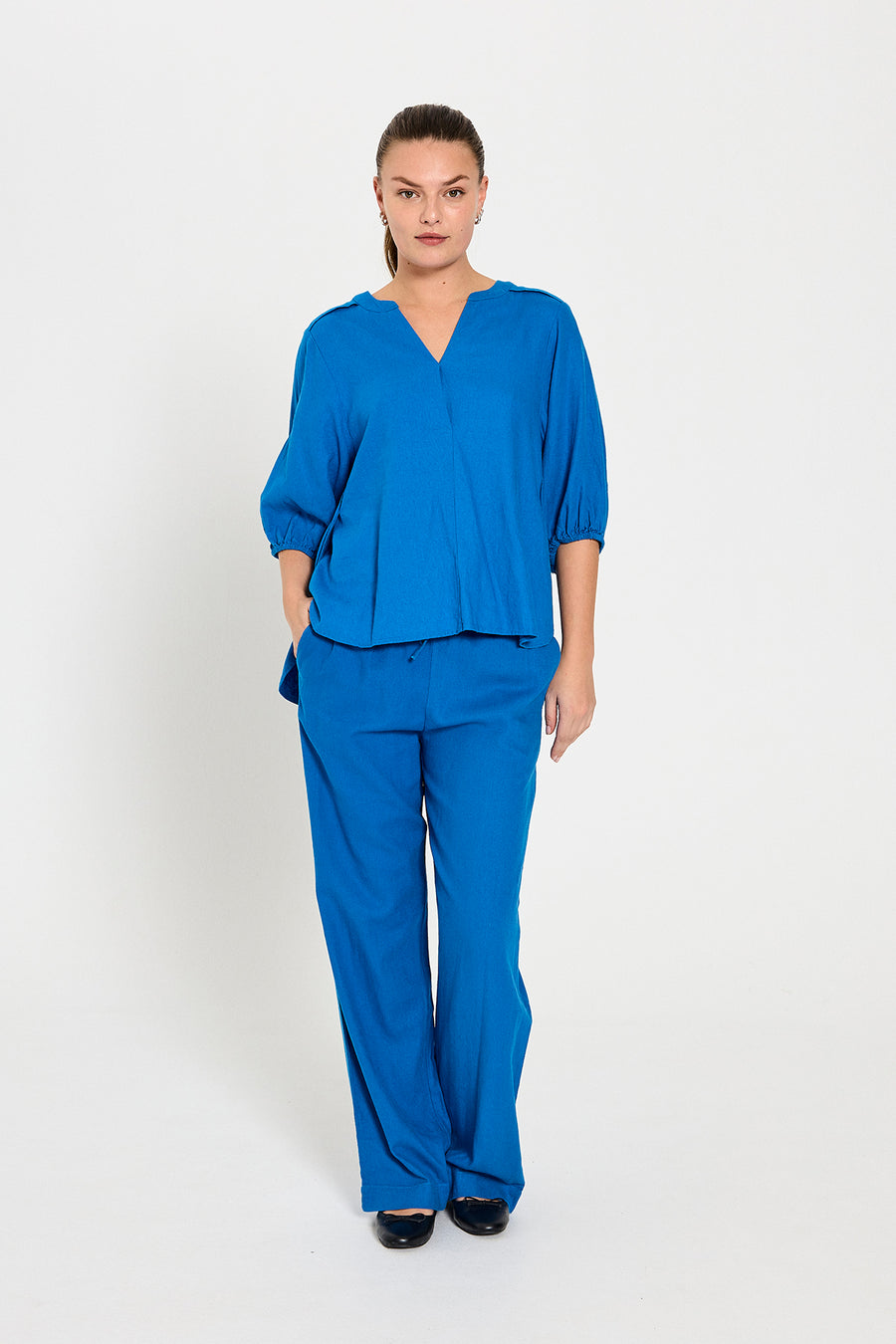 FQLAVA - LEINEN BLUSE - BLAU