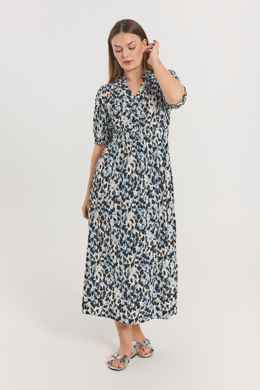FQADNEY – KLEID MIT PRINT - BLAU