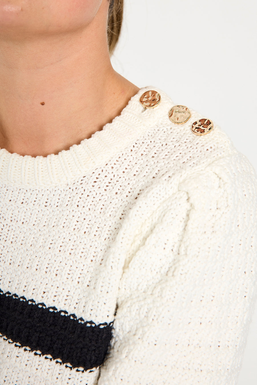FQCOTLA - STICK PULLOVER - WEISS UND SCHWARZ