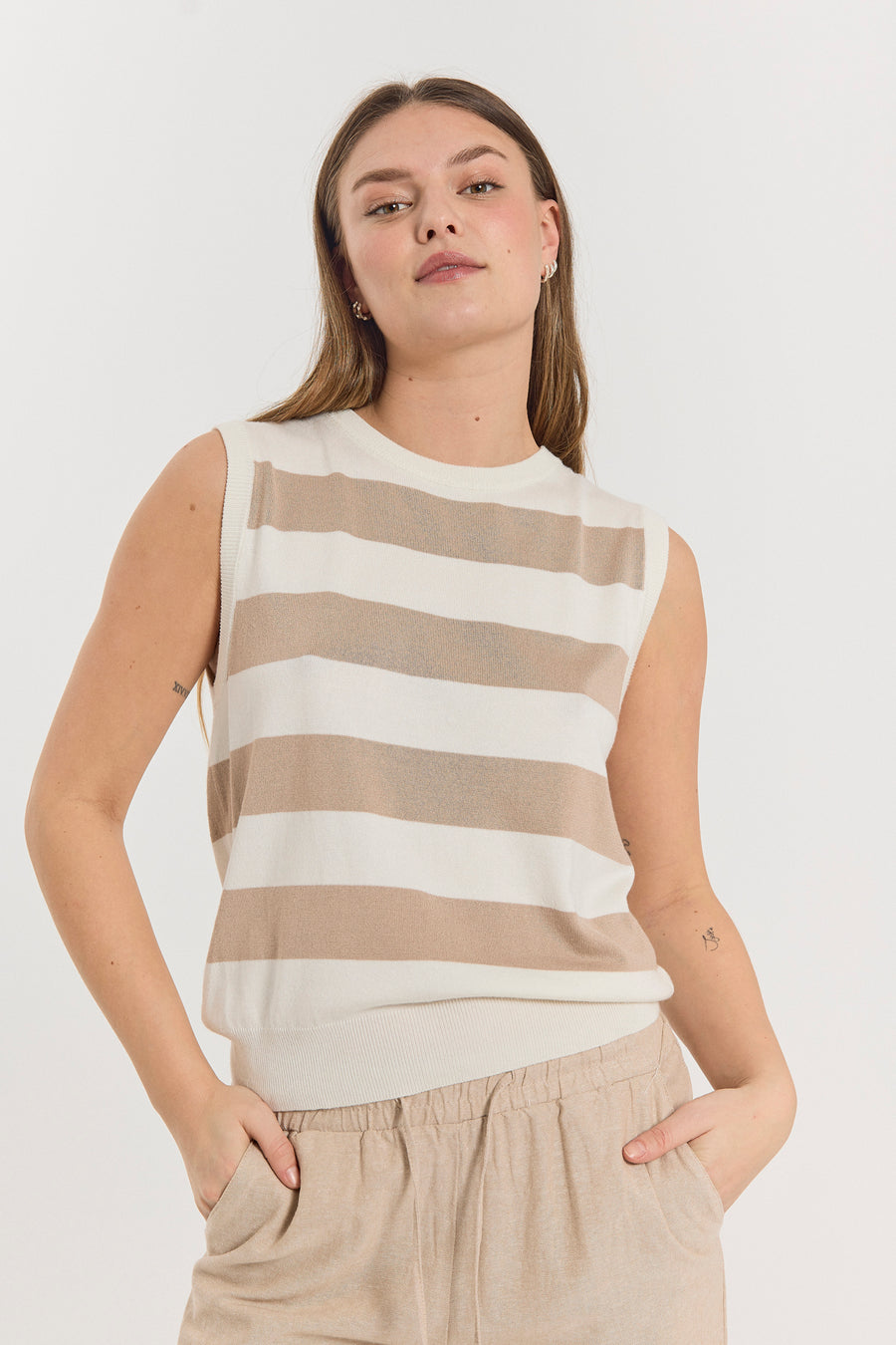 FQPIXIE - GESTREIFTES TOP - WEISS UND BEIGE