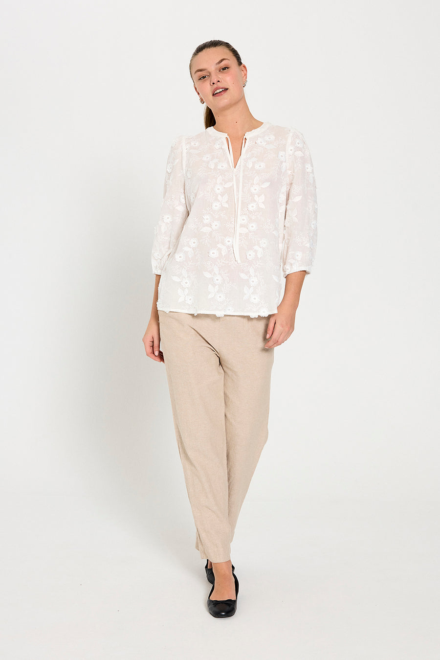 FQLAVA - KNÖCHELHOSE MIT LEINEN - BEIGE