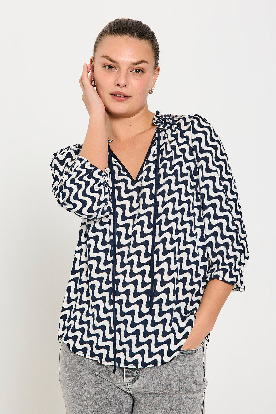 FQADNEY - BLUSE - WEISS UND BLAU