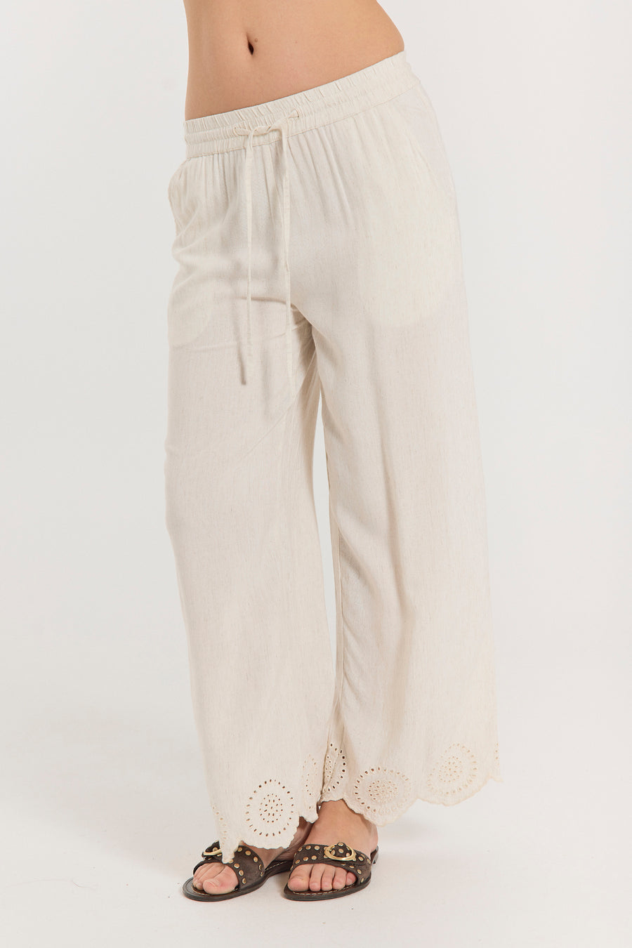 FQLINUS - HOSE MIT LOCKSTICKEREI - BEIGE