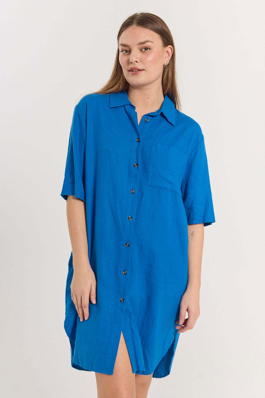 FQLAVA - LEINEN HEMDKLEID - BLAU