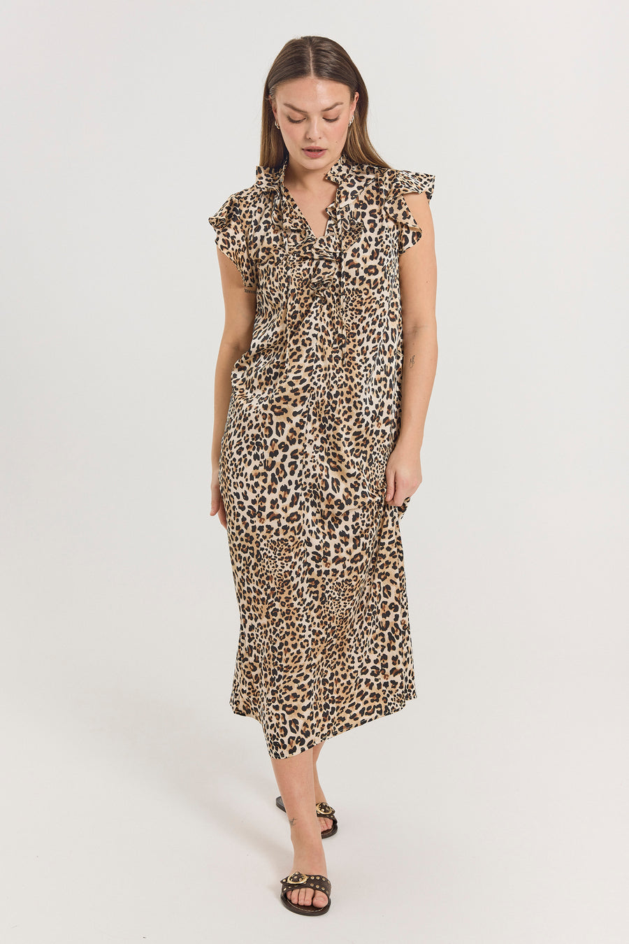 FQBAYLIN – KLEID MIT RÜSCHENÄRMELN - LEOPARD