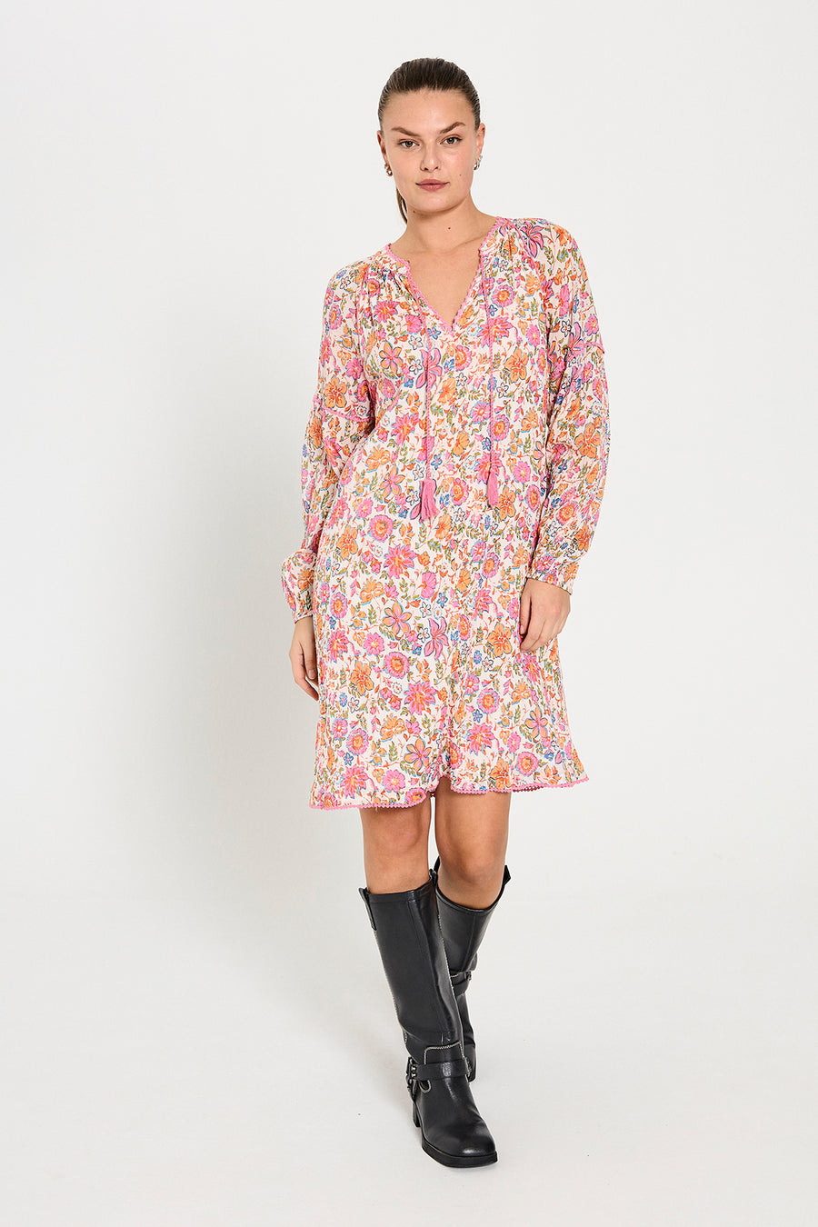 FQCARIN - FLORALES KLEID - WEISS UND ROSA
