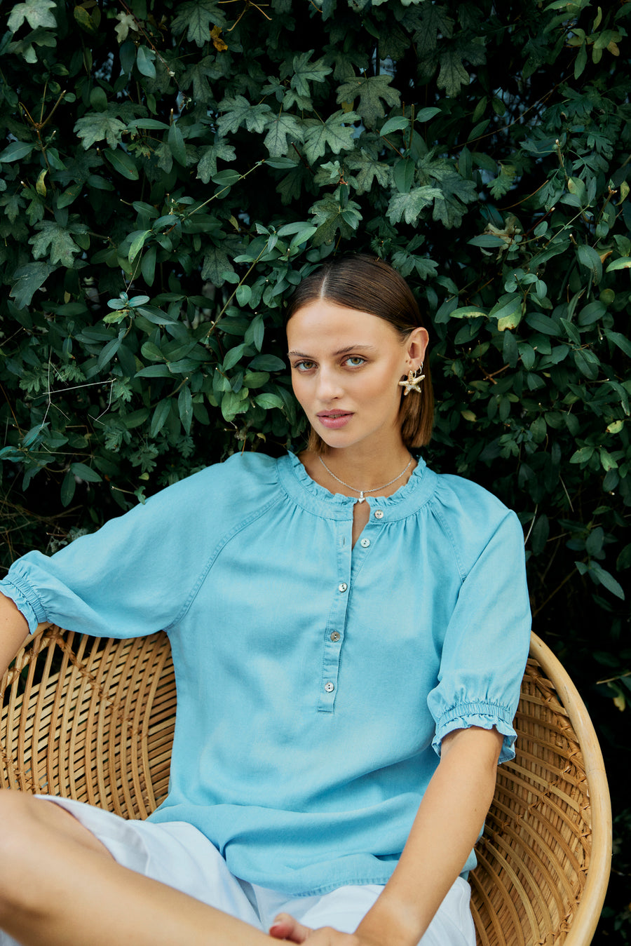 FQCARLY – BLUSE IM DENIM-LOOK - BLAU