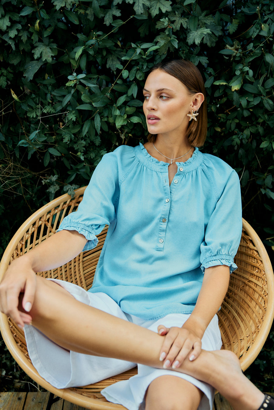 FQCARLY – BLUSE IM DENIM-LOOK - BLAU