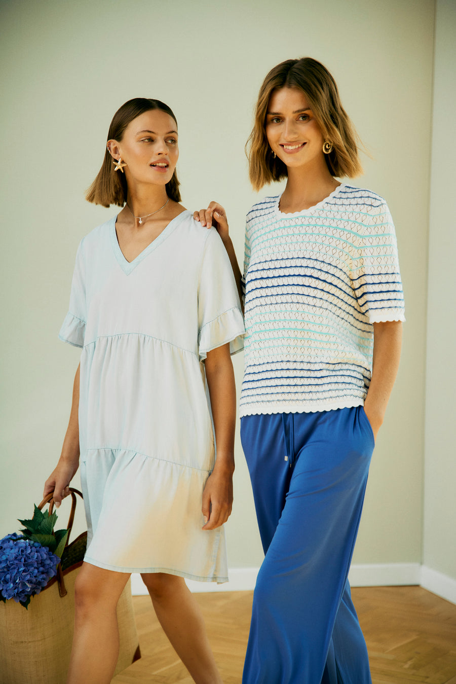 FQGINA - PULLOVER MIT STRICKMUSTER - WEISS UND BLAU
