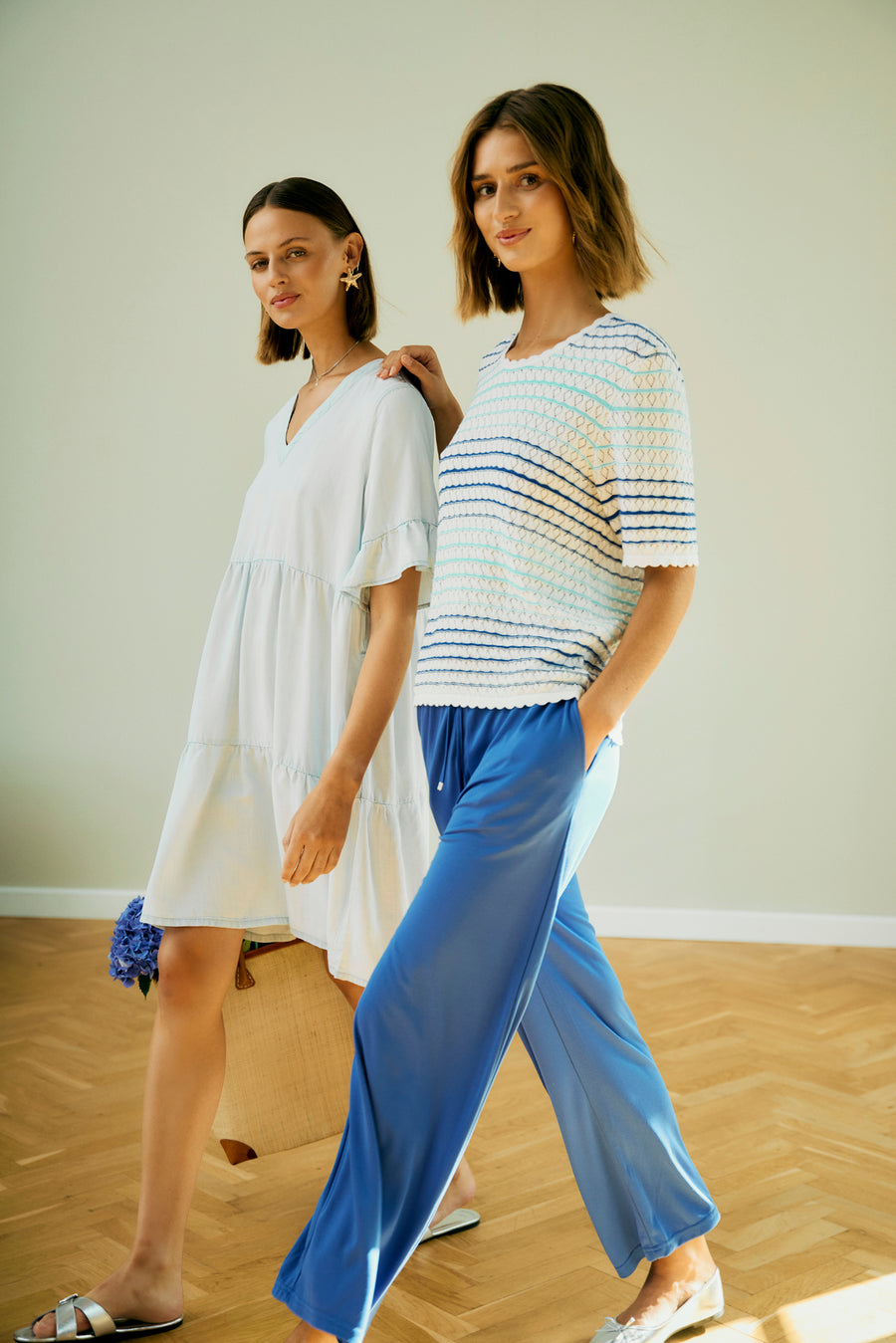 FQGINA - PULLOVER MIT STRICKMUSTER - WEISS UND BLAU