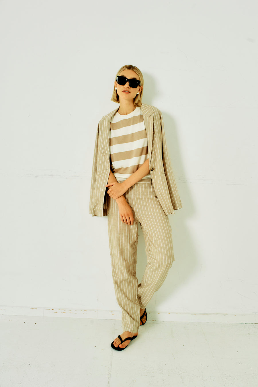 FQPIXIE - GESTREIFTES TOP - WEISS UND BEIGE