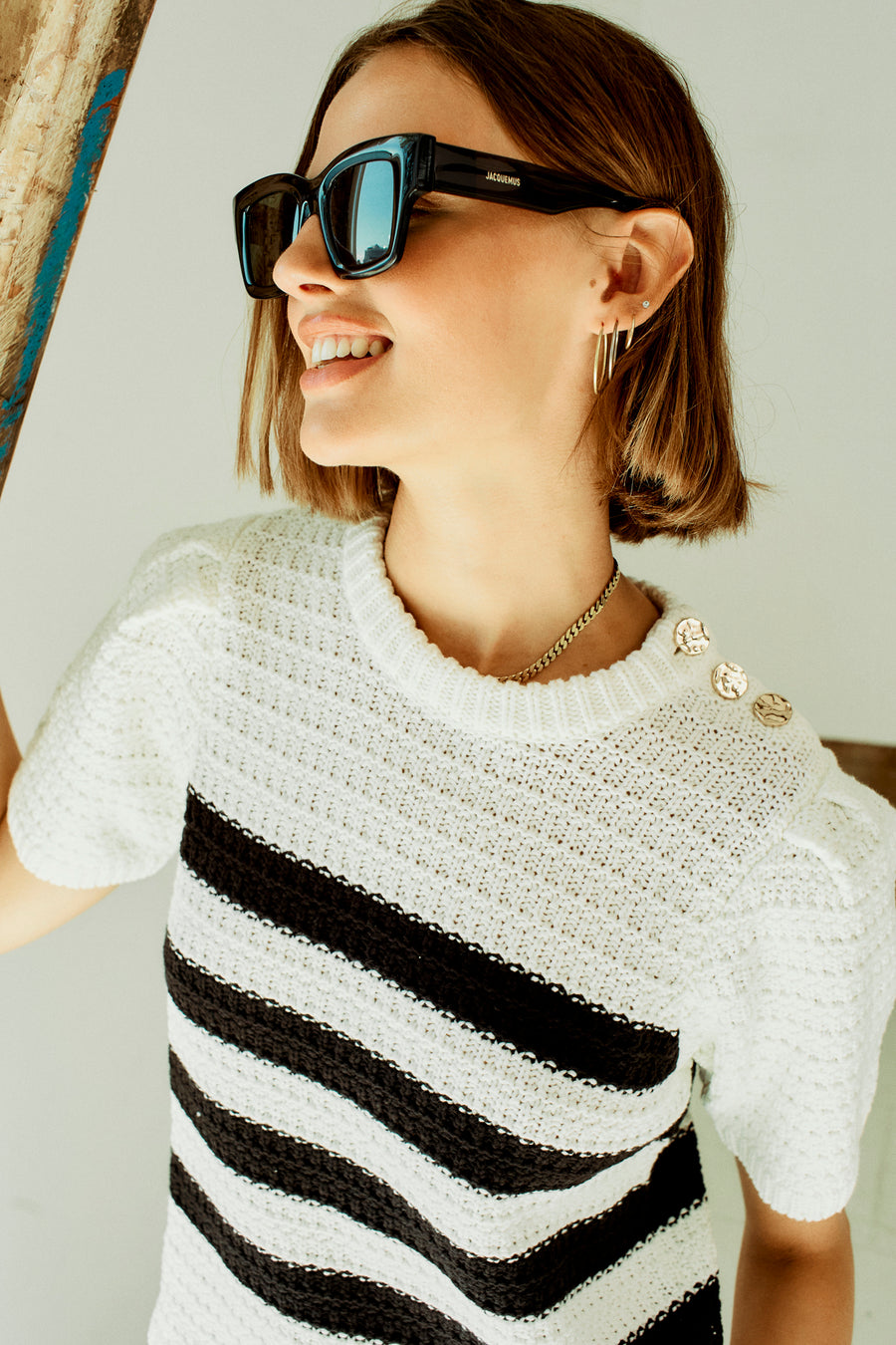FQCOTLA - STICK PULLOVER - WEISS UND SCHWARZ