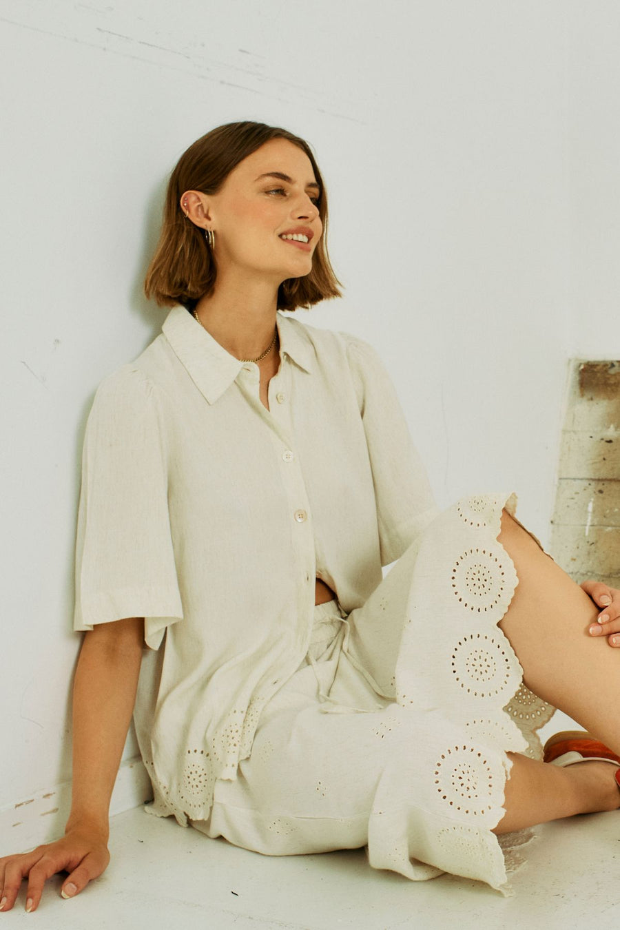 FQLINUS – ROCK MIT STICKEREI ANGLAISE - BEIGE