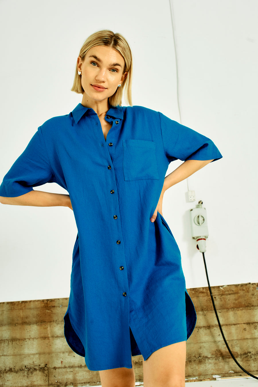 FQLAVA - LEINEN HEMDKLEID - BLAU
