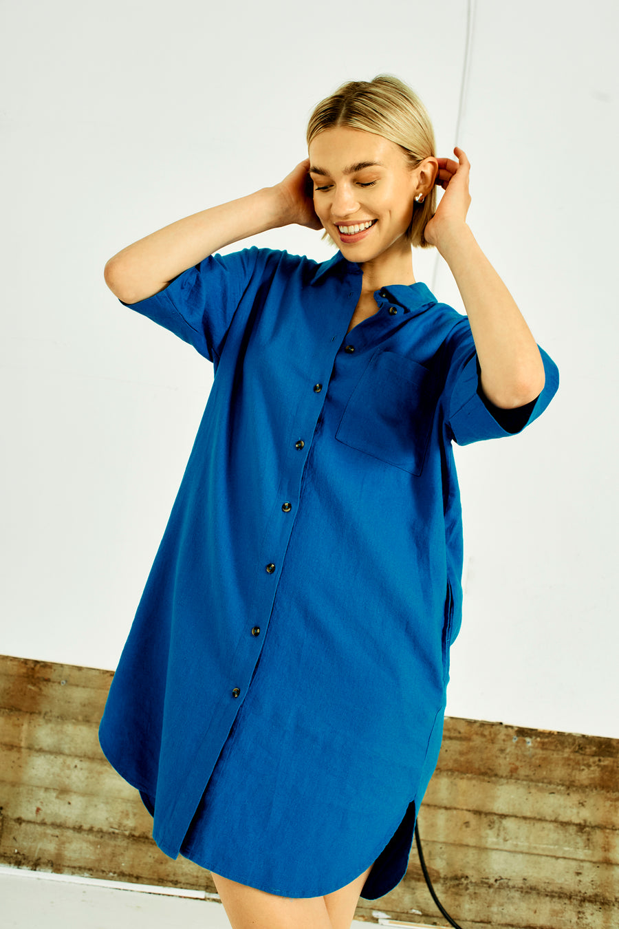 FQLAVA - LEINEN HEMDKLEID - BLAU