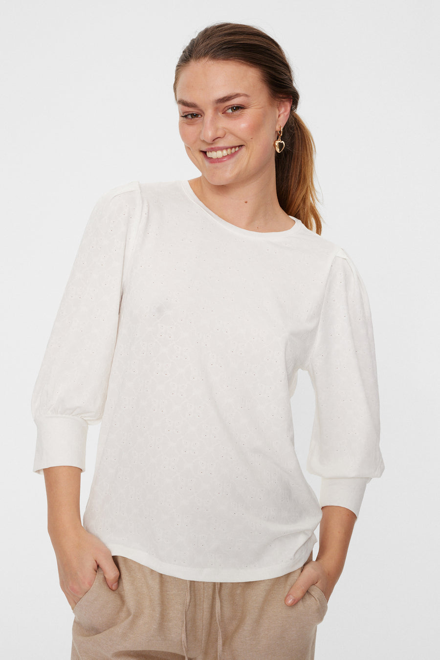 FQBLOND - BLUSE MIT BALLONÄRMELN - WEISS