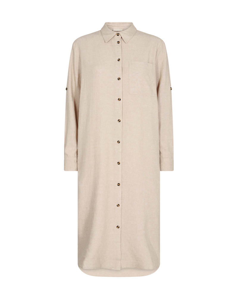 FQLAVA - BLUSENKLEID MIT LEINEN - BEIGE