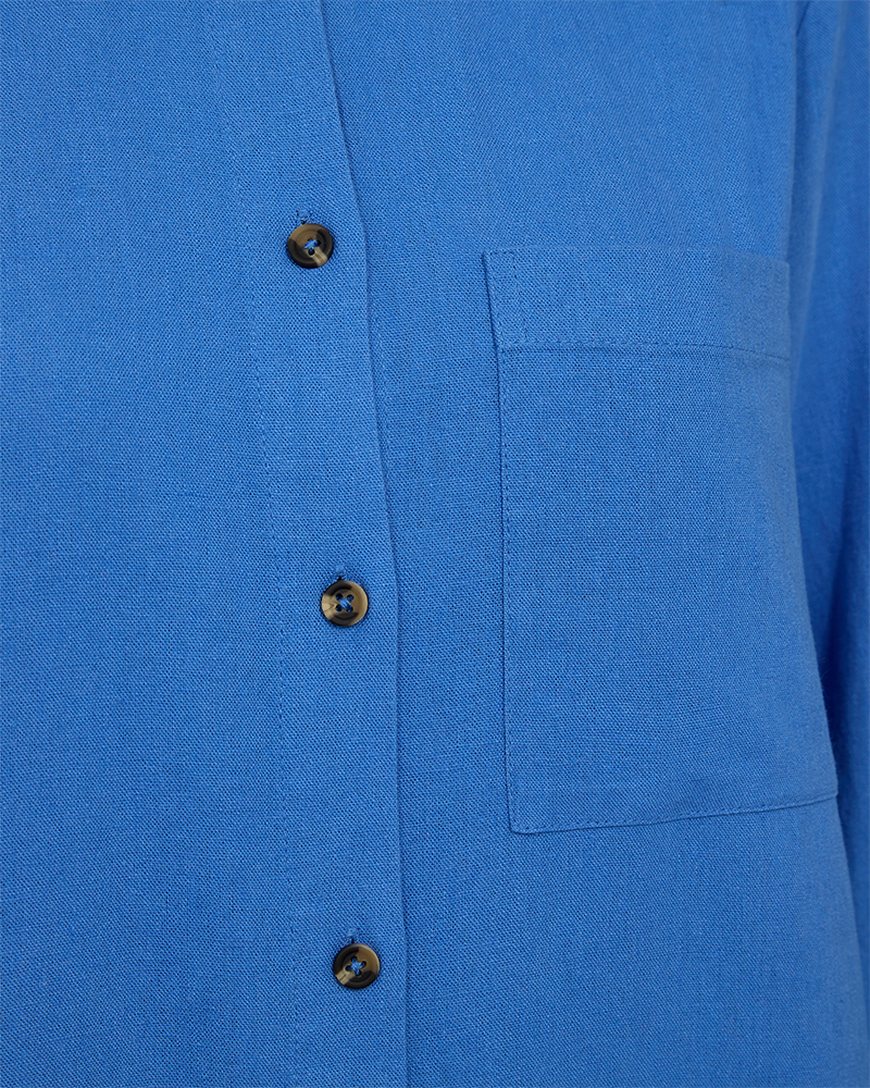 FQLAVA - BLUSENKLEID MIT LEINEN - BLAU