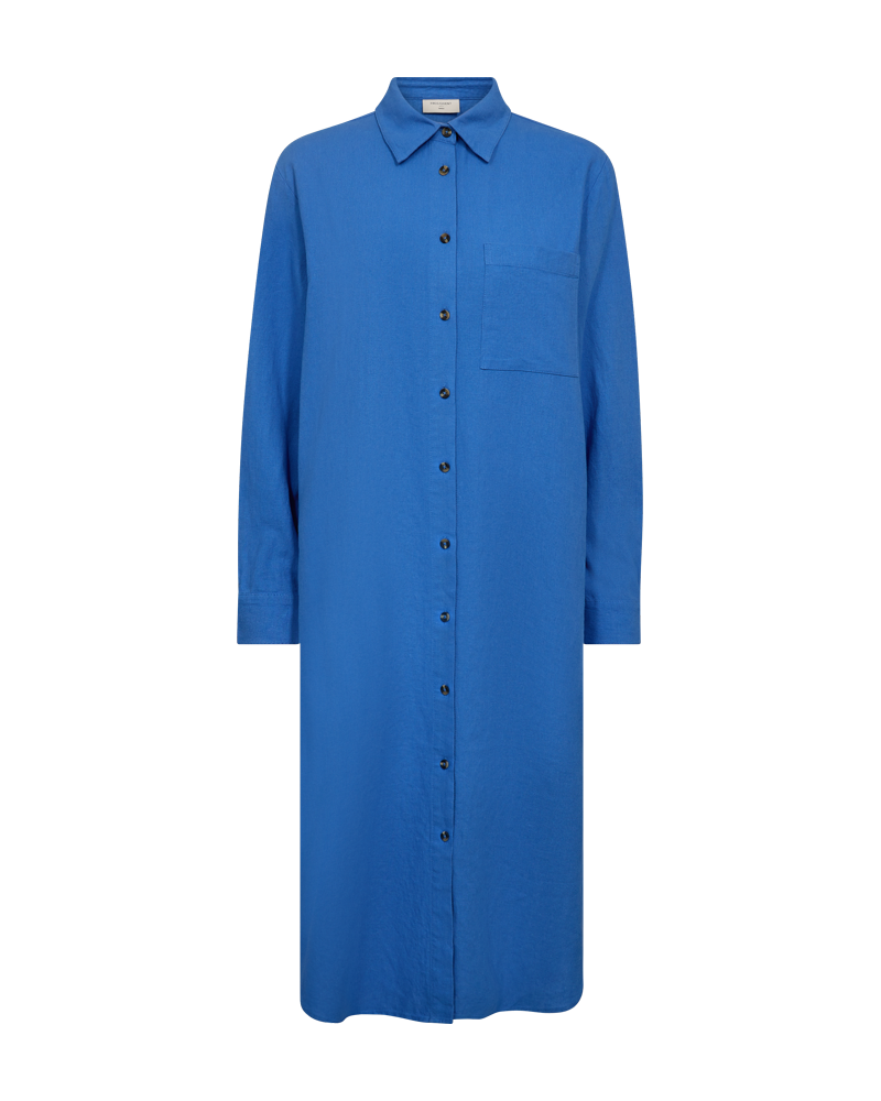 FQLAVA - BLUSENKLEID MIT LEINEN - BLAU