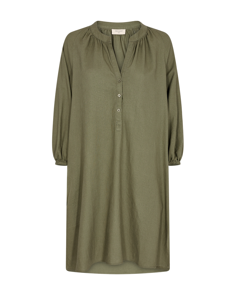 FQLAVA - KLEID MIT LEINEN - GRUN