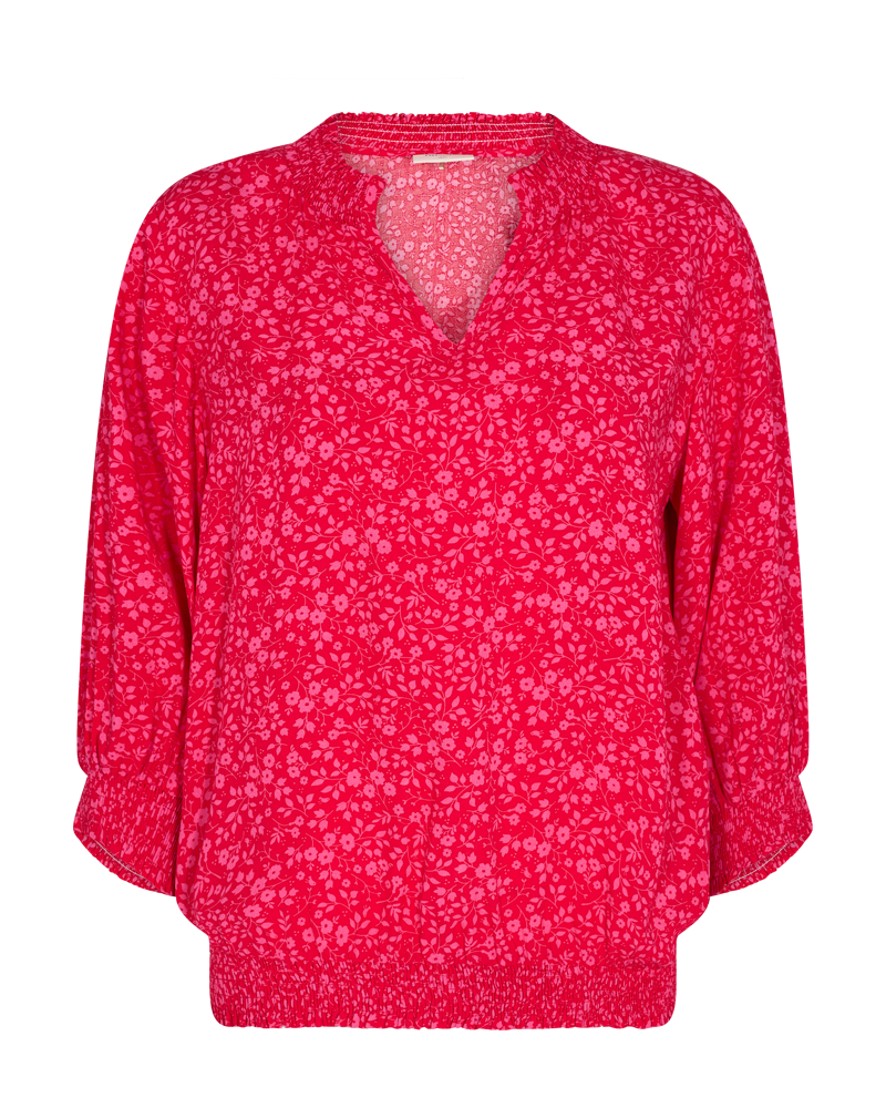 FQADNEY - BLUSE MIT BLUMEN - ROT