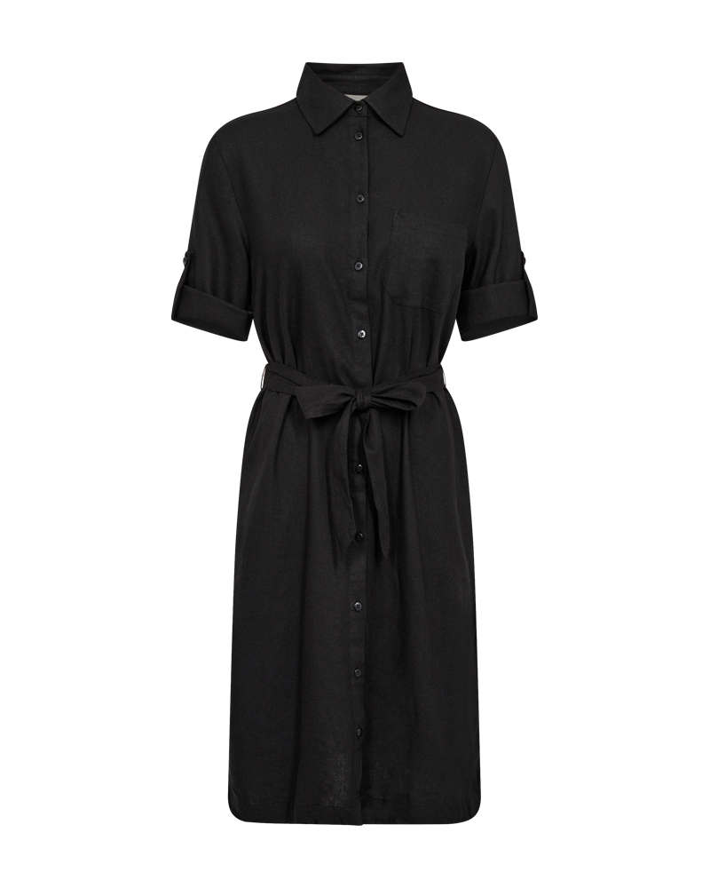 FQLAVA - KLEID MIT LEINEN - SCHWARZ