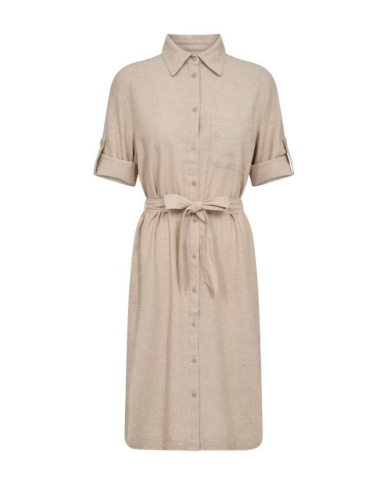 FQLAVA - KLEID MIT LEINEN - BEIGE
