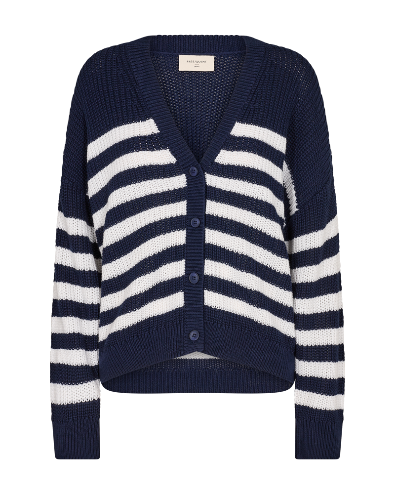 FQIBEN - GERIPPTER CARDIGAN - BLAU UND WEISS