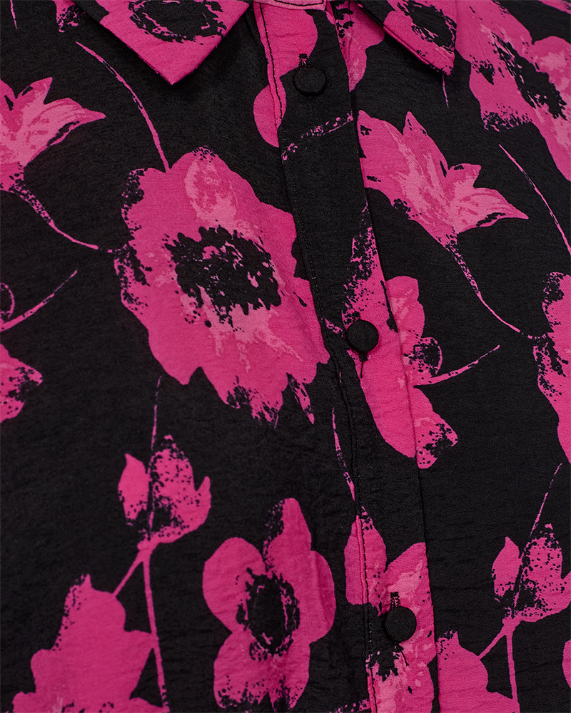 FQFLUSS - KLEID MIT BLUMENDRUCK - SCHWARZ UND ROSA