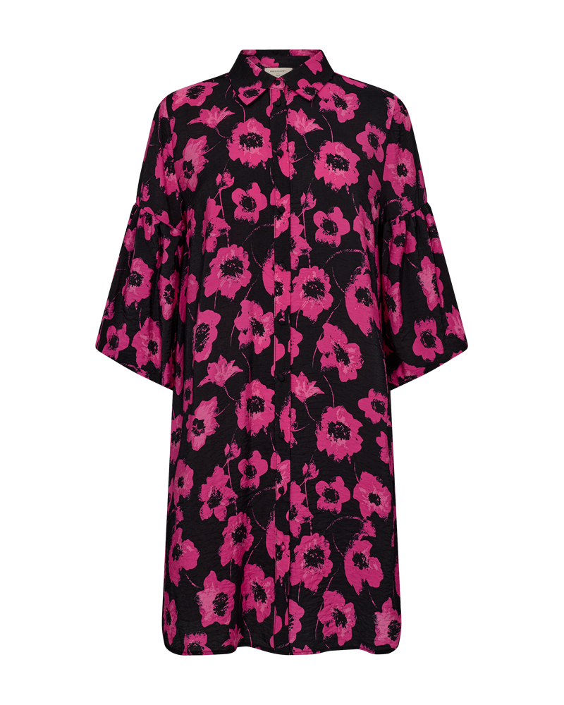 FQFLUSS - KLEID MIT BLUMENDRUCK - SCHWARZ UND ROSA