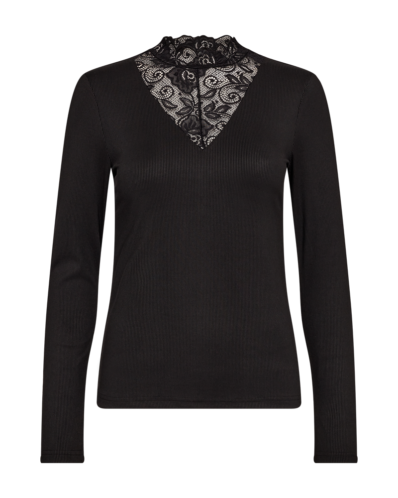 FQELDUNA - BLUSE MIT SPITZE - SCHWARZ