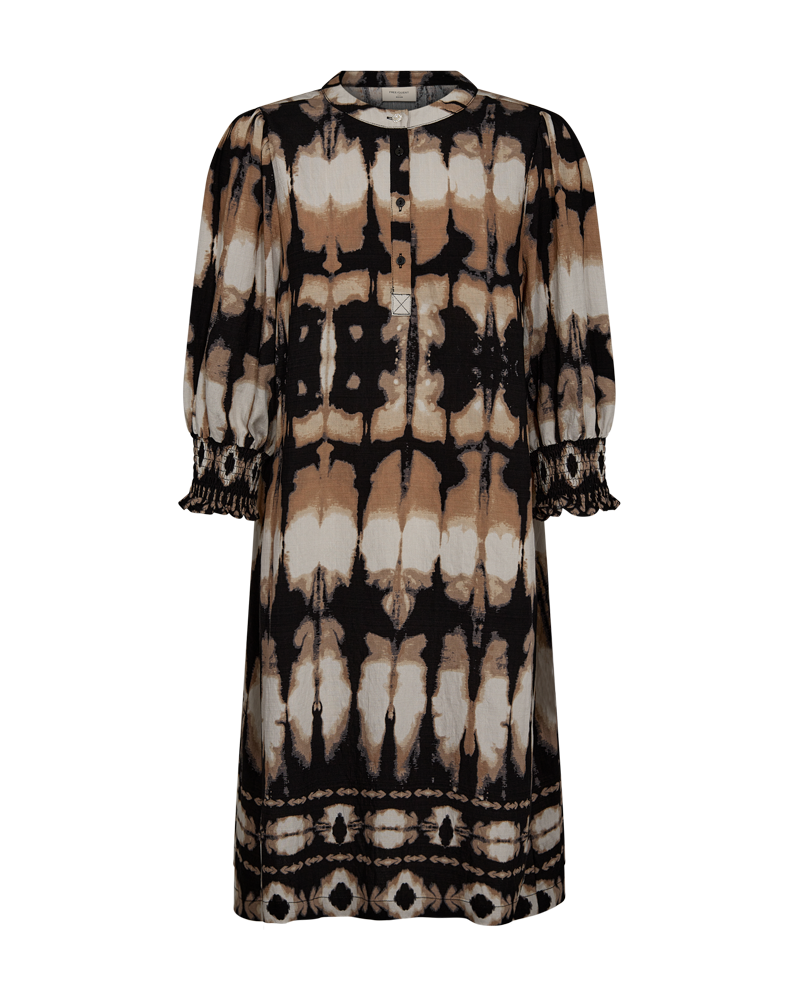 FQABY - KLEID MIT GEMUSTERTEM PRINT - BEIGE UND SCHWARZ