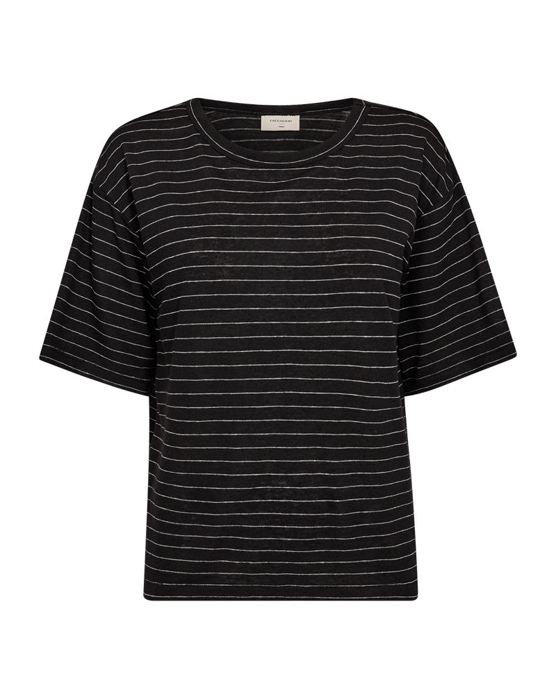 FQHILLE - T-SHIRT AUS LEINENMISCHUNG - SCHWARZ UND WEISS