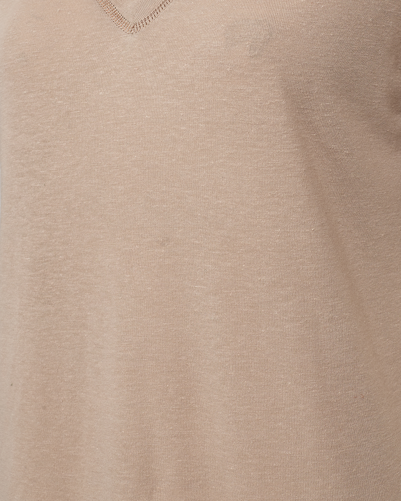 FQHILLE - T-SHIRT AUS LEINENMISCHUNG MIT V-AUSSCHNITT - BEIGE